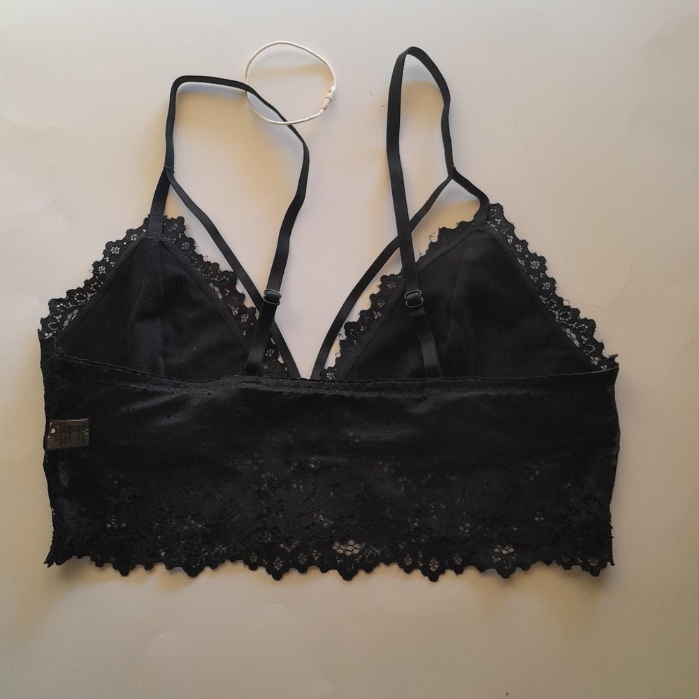 Floral Lace Strappy Caged Bralette Black Sheer Longline Crop Bra Size S - Picture 8 of 8